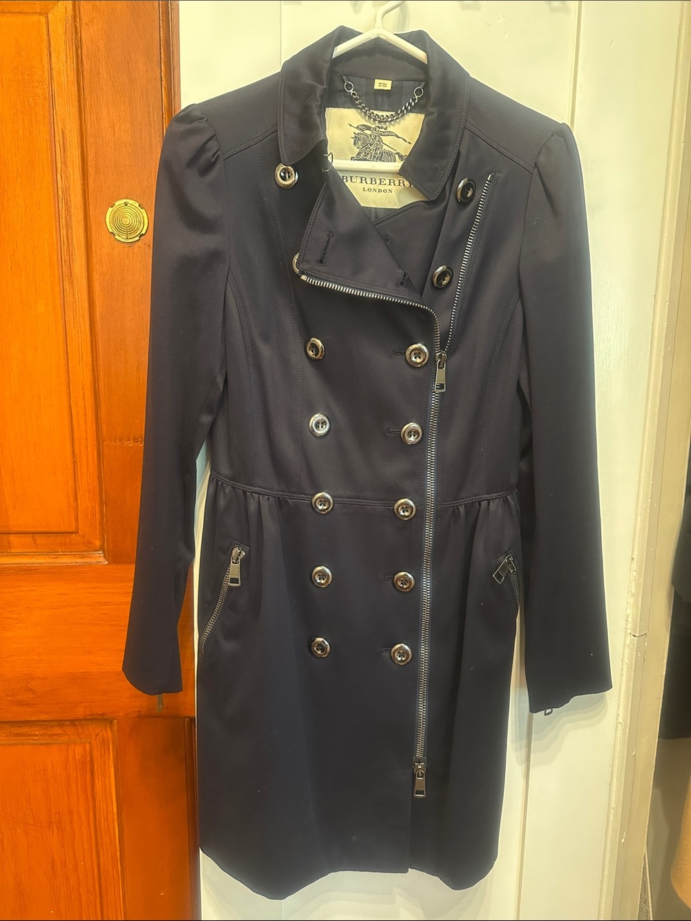 Burberry Navy Double-Breasted Asymmetric Trench Coat